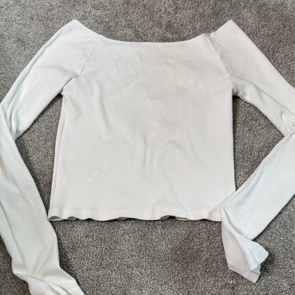 Tops - White Off-Shoulder Long Sleeve Top